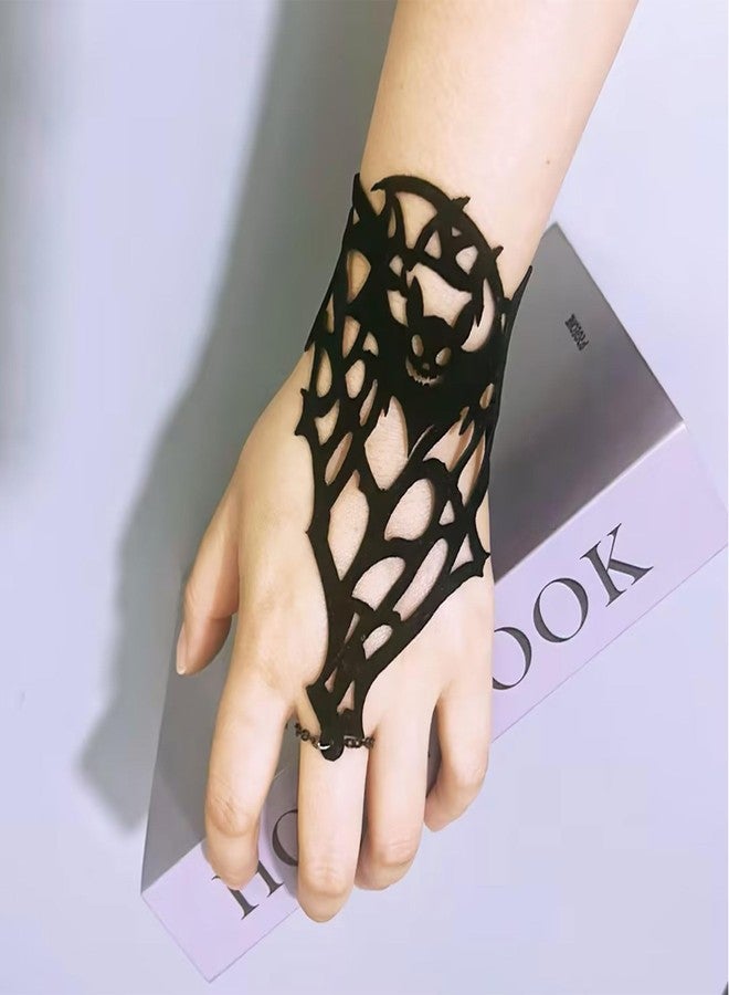 Decixde Halloween Bracelets for Women Black Velvet Bracelet with Finger Ring Gothic Spider Bat Spider Web Finger Ring Bracelet Halloween Jewelry for Women (bat) - Image 3